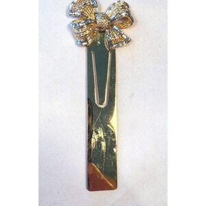 Bombay Jeweled Bow Bookmark‎ Gold Tone Metal w/Clear Stones